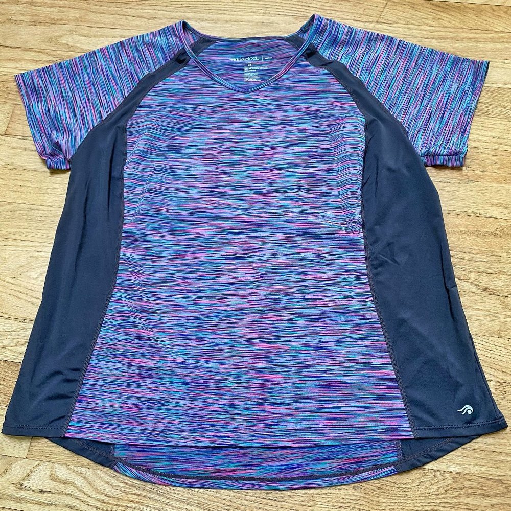 Ideology striped purple v-neck workout top 2X